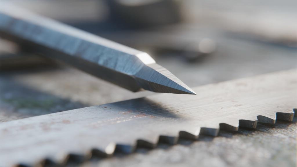 Close up of tungsten carbide teeth on a circular saw blade